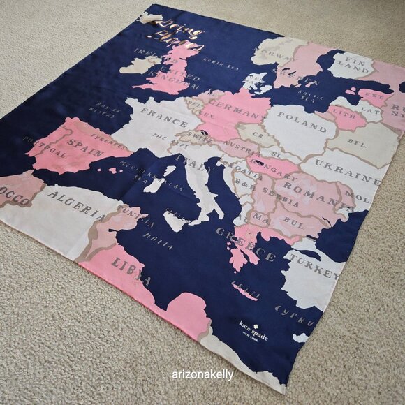 NWT kate spade Silk Scarf Map Europe "Going Places" - Picture 7 of 9